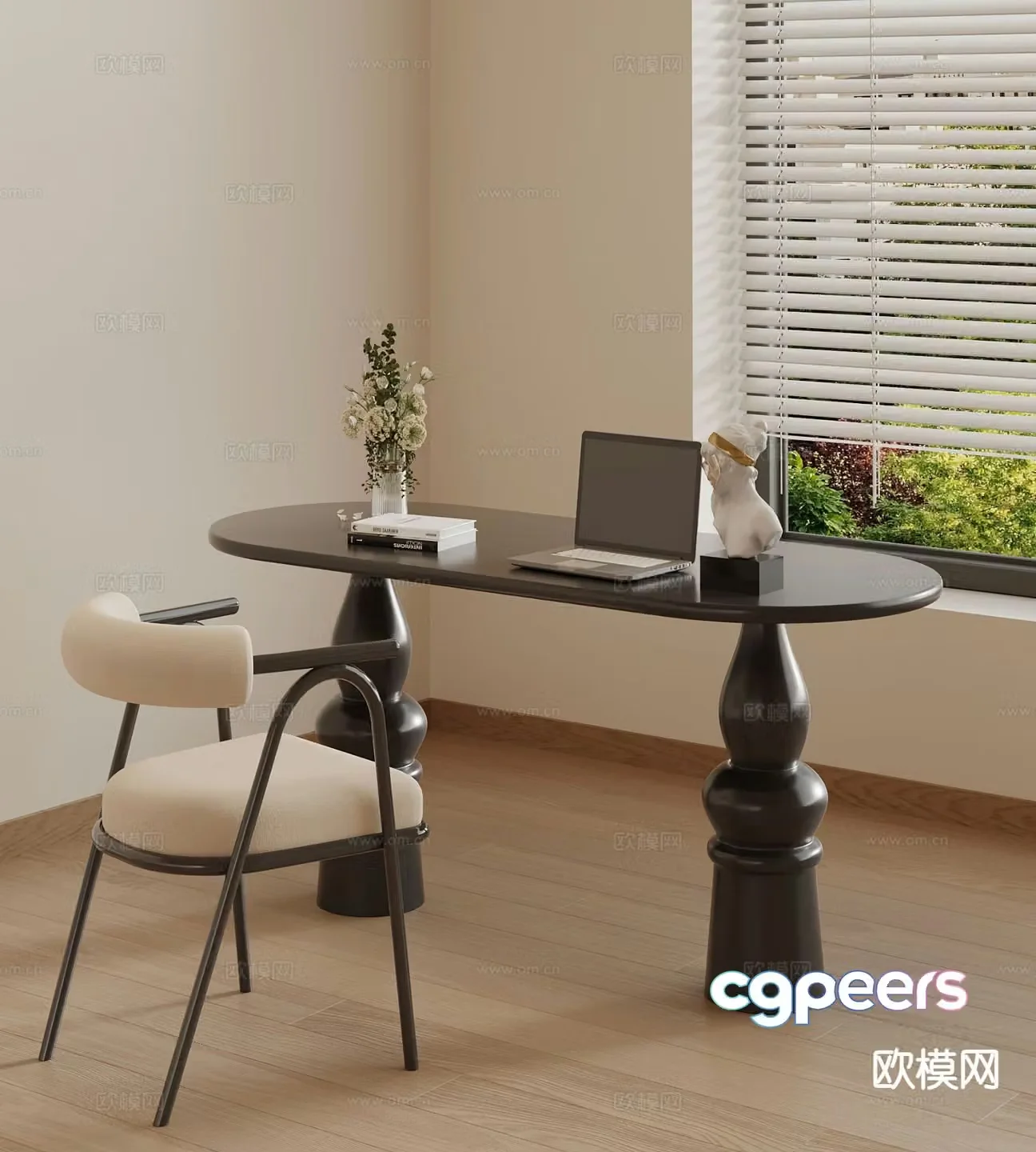 French desk and chair study table and chair 3d model