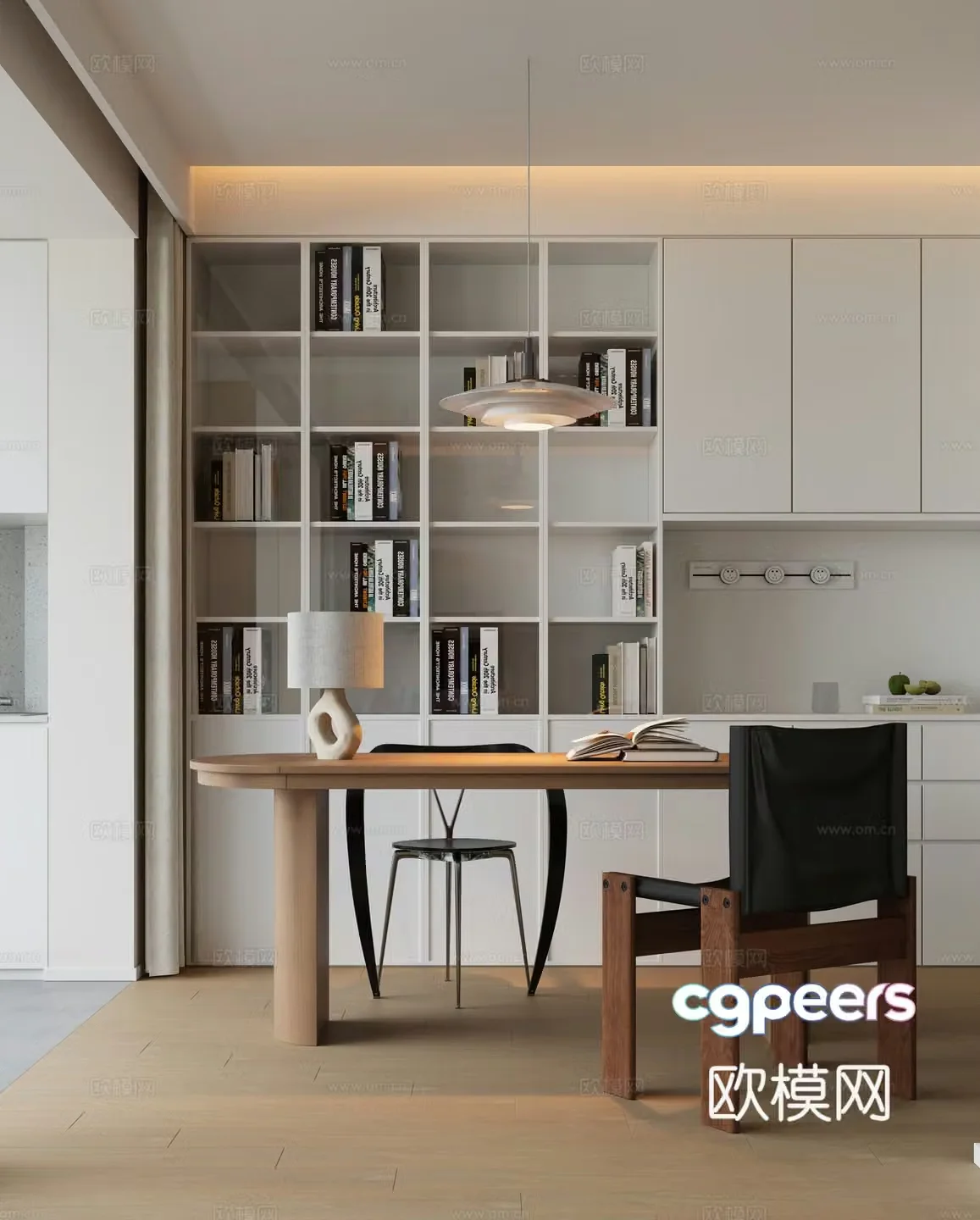 Modern study office bookcase retro study aisle socket G6353d model