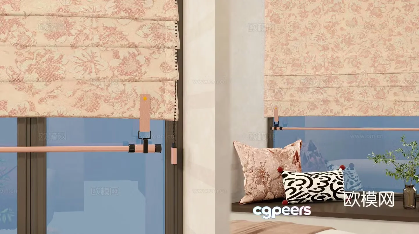 Curtains fabric curtains pink curtains American curtains floral curtains venetian blinds roller blinds 3D model