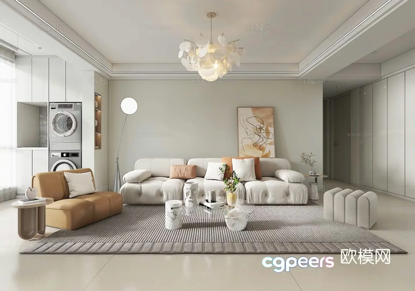 Creamy living room 3d model