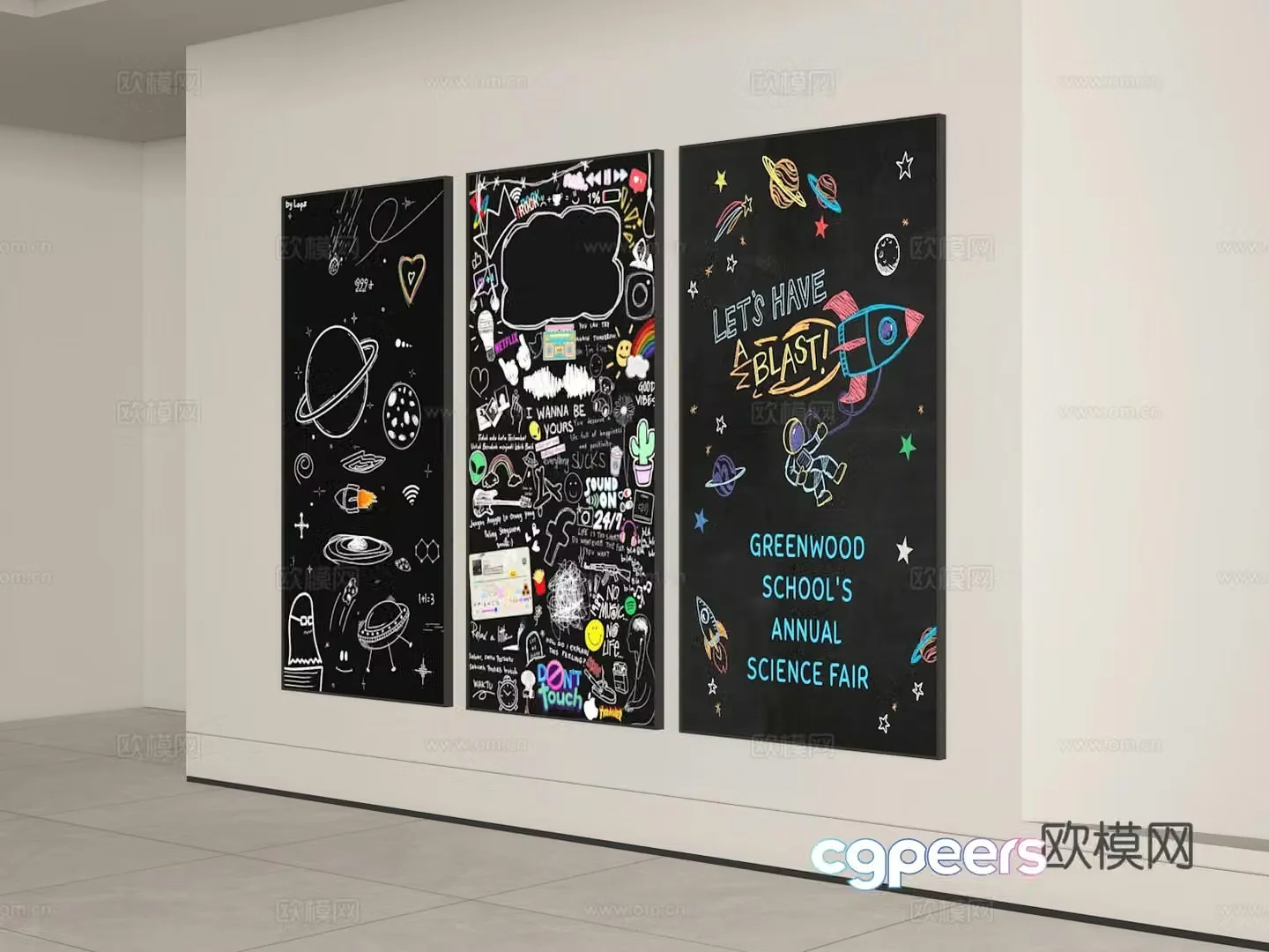 Blackboard drawing 3d model