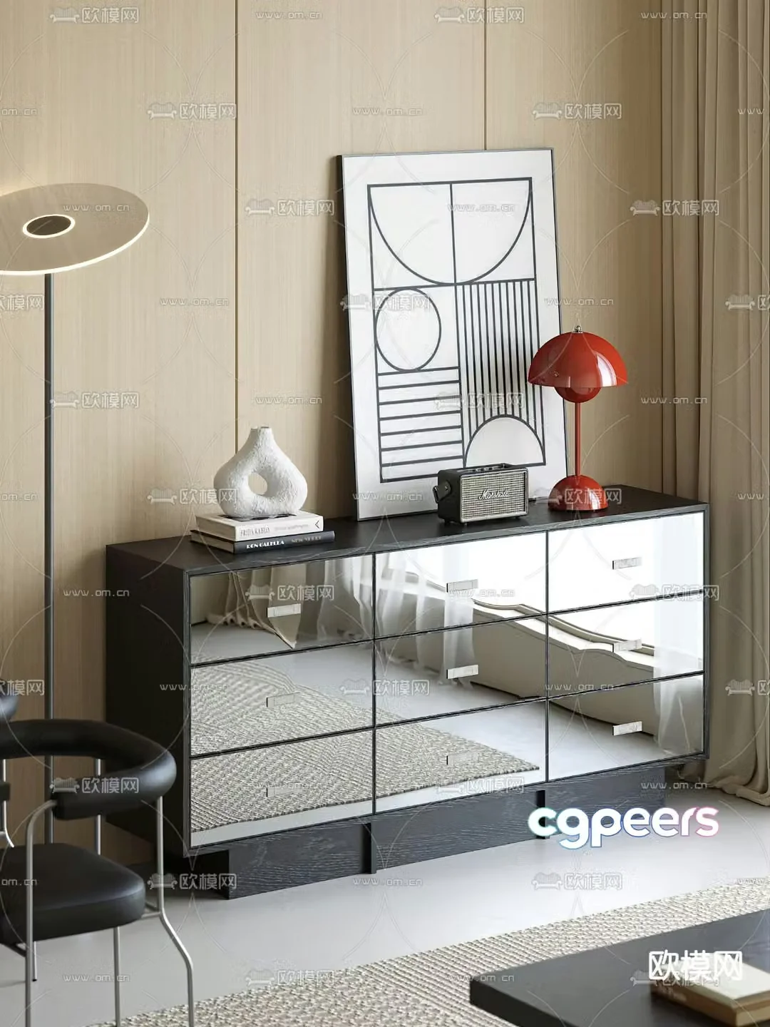 Modern chest of drawers side cabinet 3d model