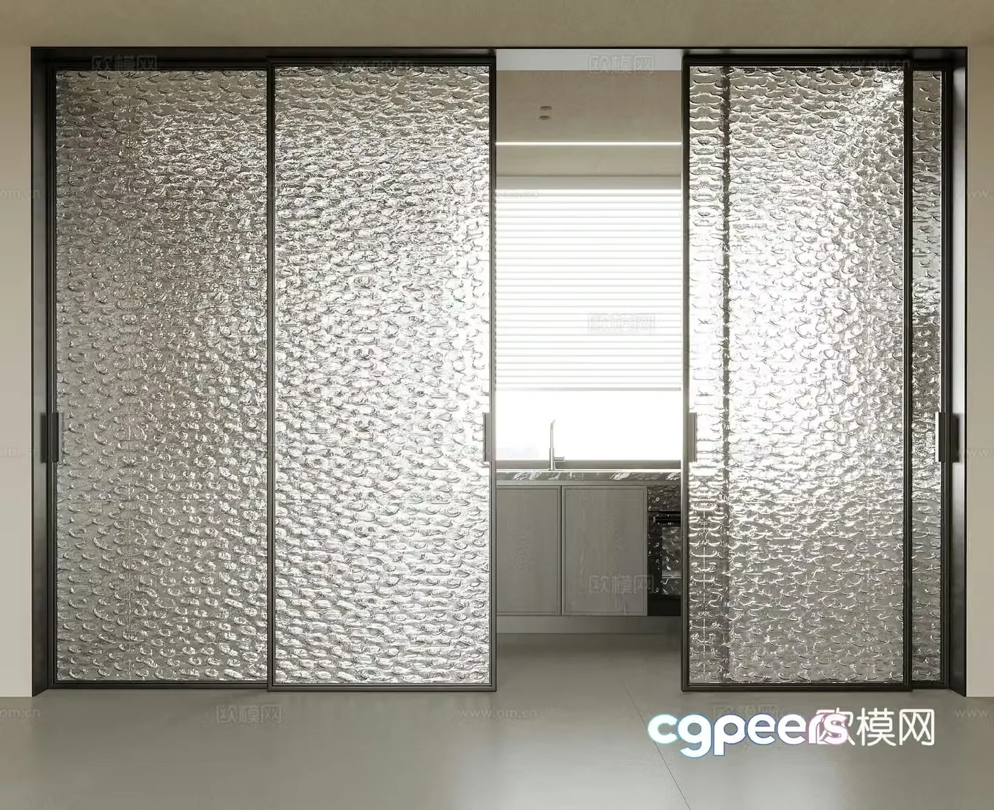 Modern sliding door glass door kitchen door 3d model