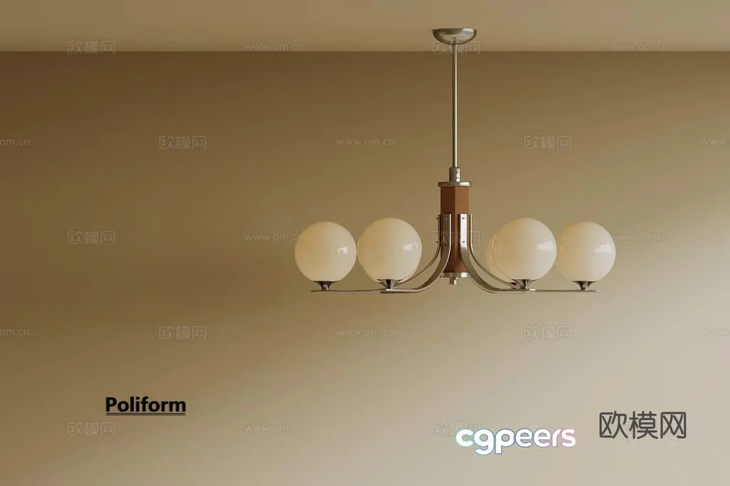 Medium style multi-head chandelier 3d model