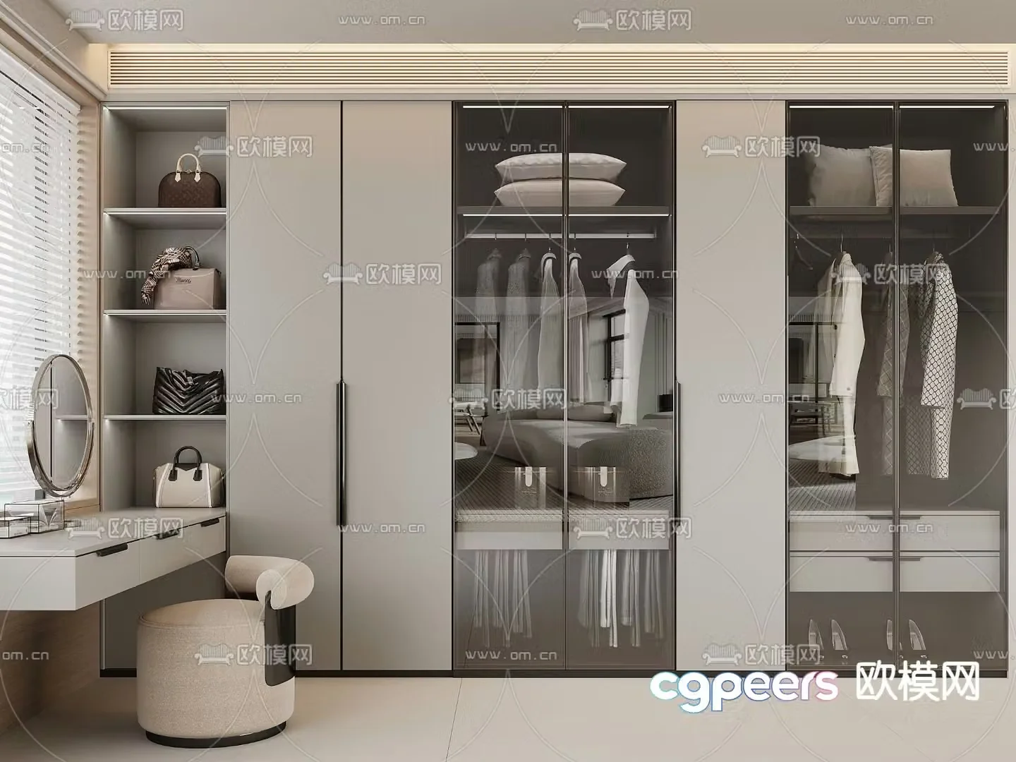 Modern wardrobe dresser integrated cabinet 3d model