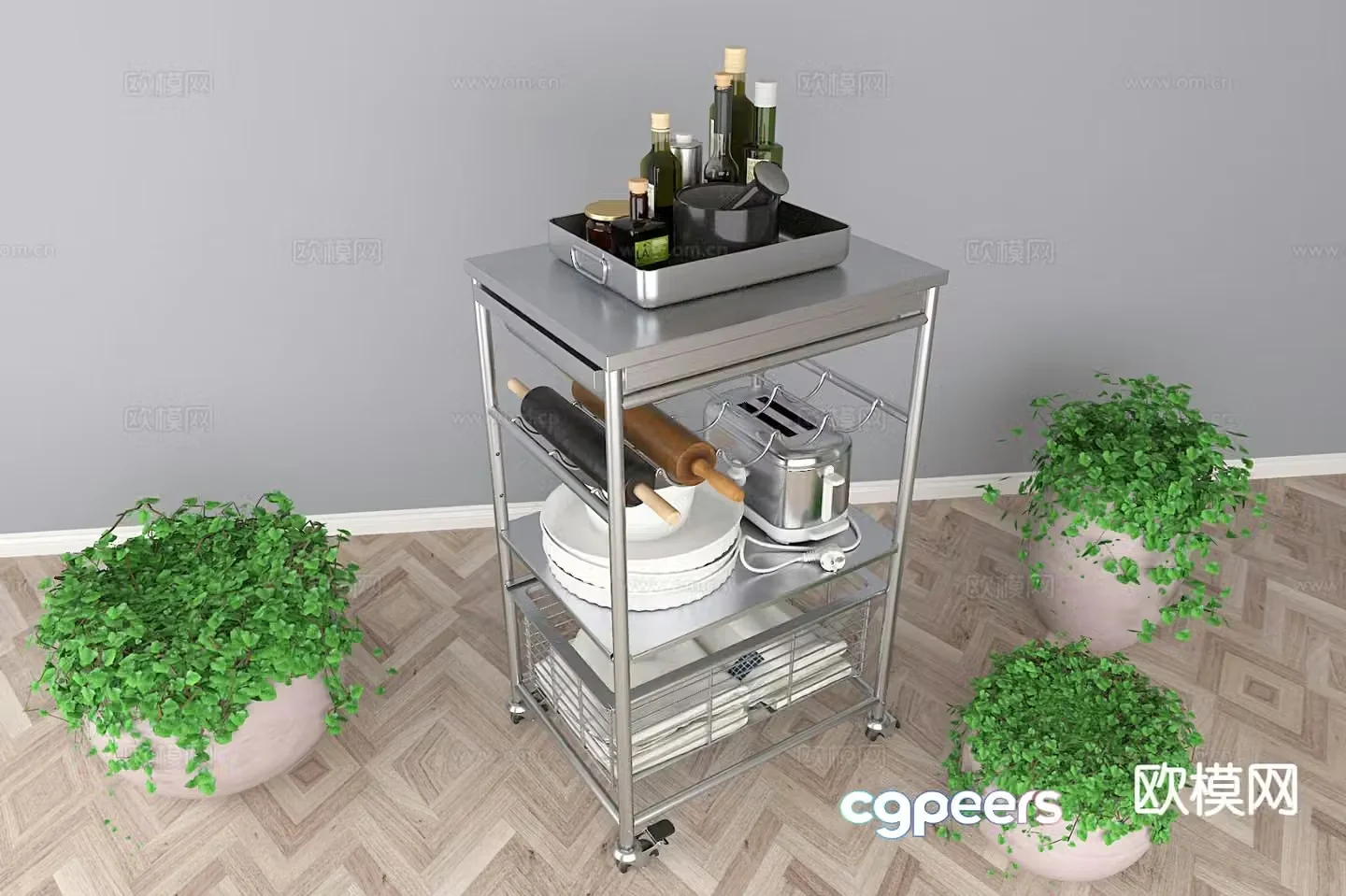 Industrial style trolley kitchen trolley 3d model