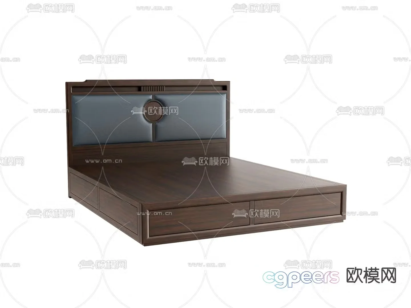 New Chinese double bed bed board 3d model