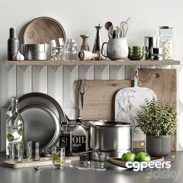 3ds Max Free – kitchen accessories 023 with green apples