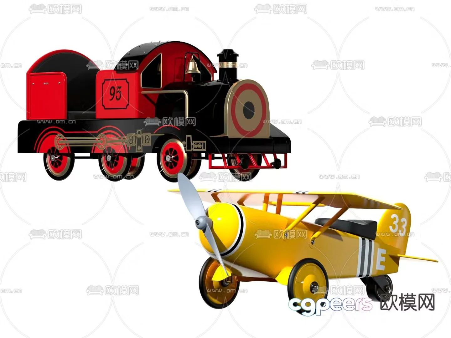 Modern toy airplane train 3d model