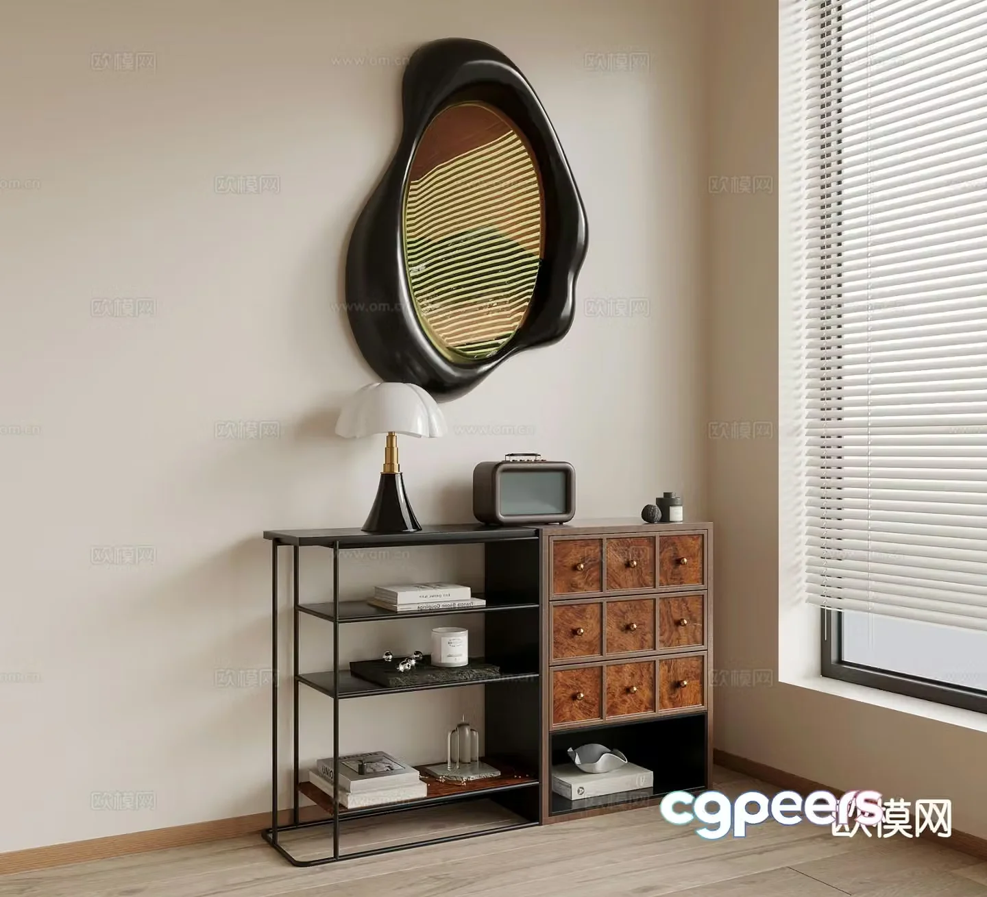 Medieval style side cabinet storage rack entrance cabinet 3D model
