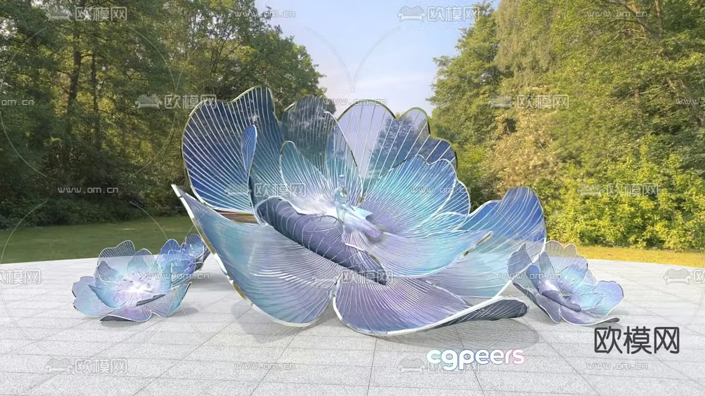 City landscape sketch flower sculpture 3d model