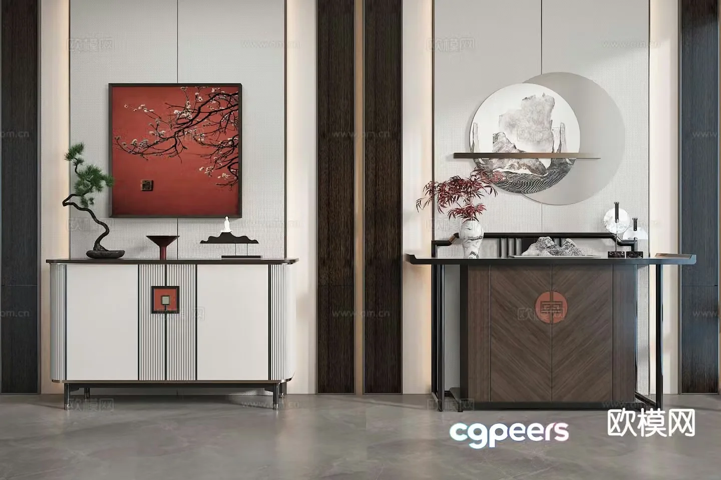 New Chinese style entrance cabinet Duanjing cabinet 3D model