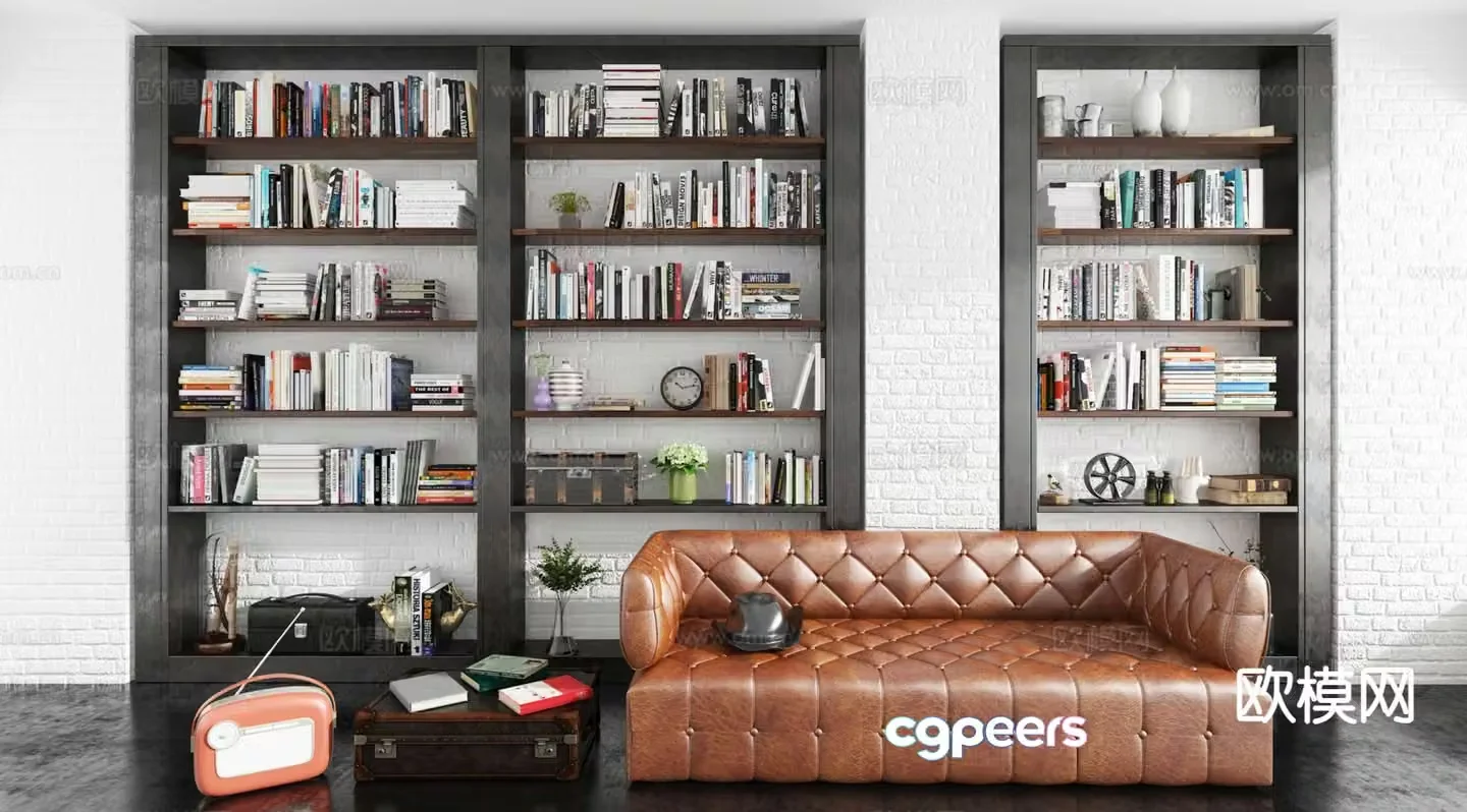 Industrial style bookcase bookshelf 3d model