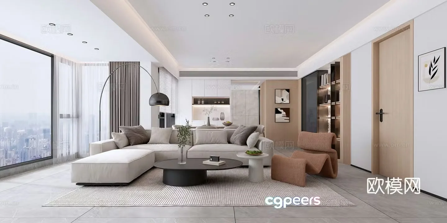 Modern living and dining room 3d model