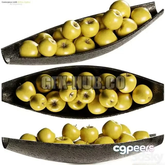 3ds Max Free – Allegra Centerpiece Bowl with Yellow Apples
