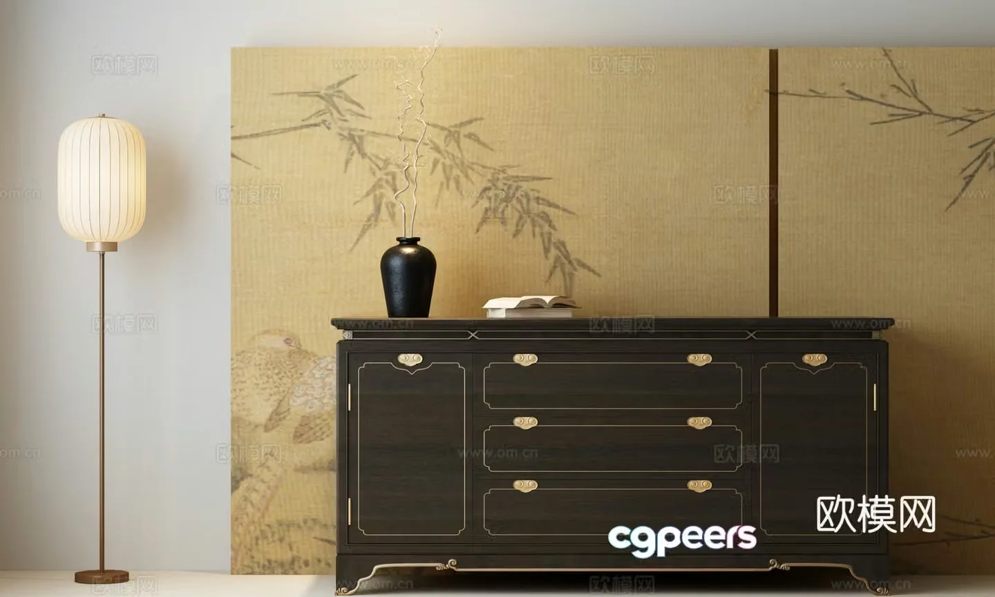 New Chinese style chest of drawers Chinese style decorative cabinet Floor lamp Chinese style ornaments Chinese style floor lamp 3D model