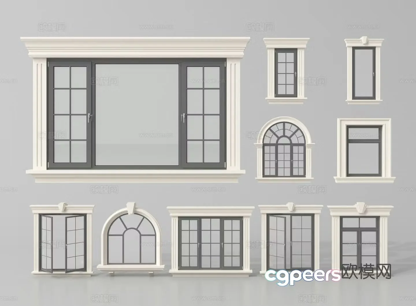 French casement window Curved window Floor-to-ceiling window Balcony window 3D model