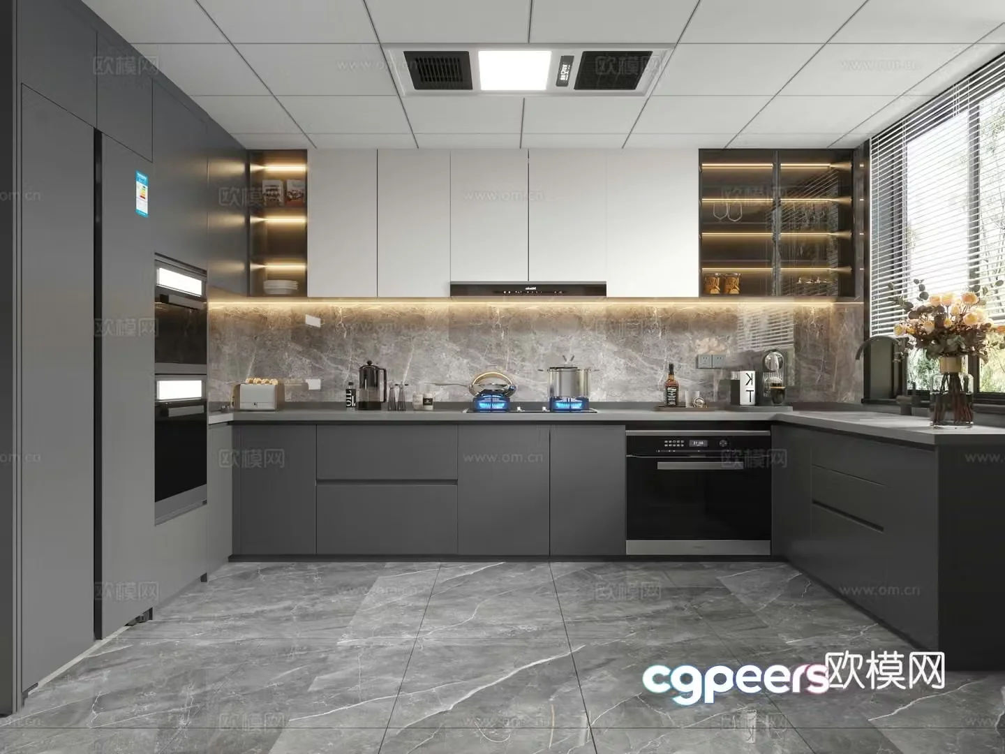 Modern black and white and gray Italian kitchen black and white and gray kitchen 3d model
