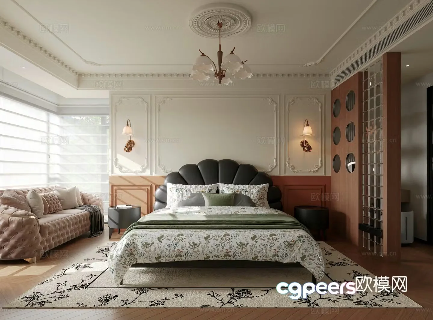 Medium style bedroom French bedroom Medium style bed Medium style bedroom lamp Medium style bedroom partition 3D model