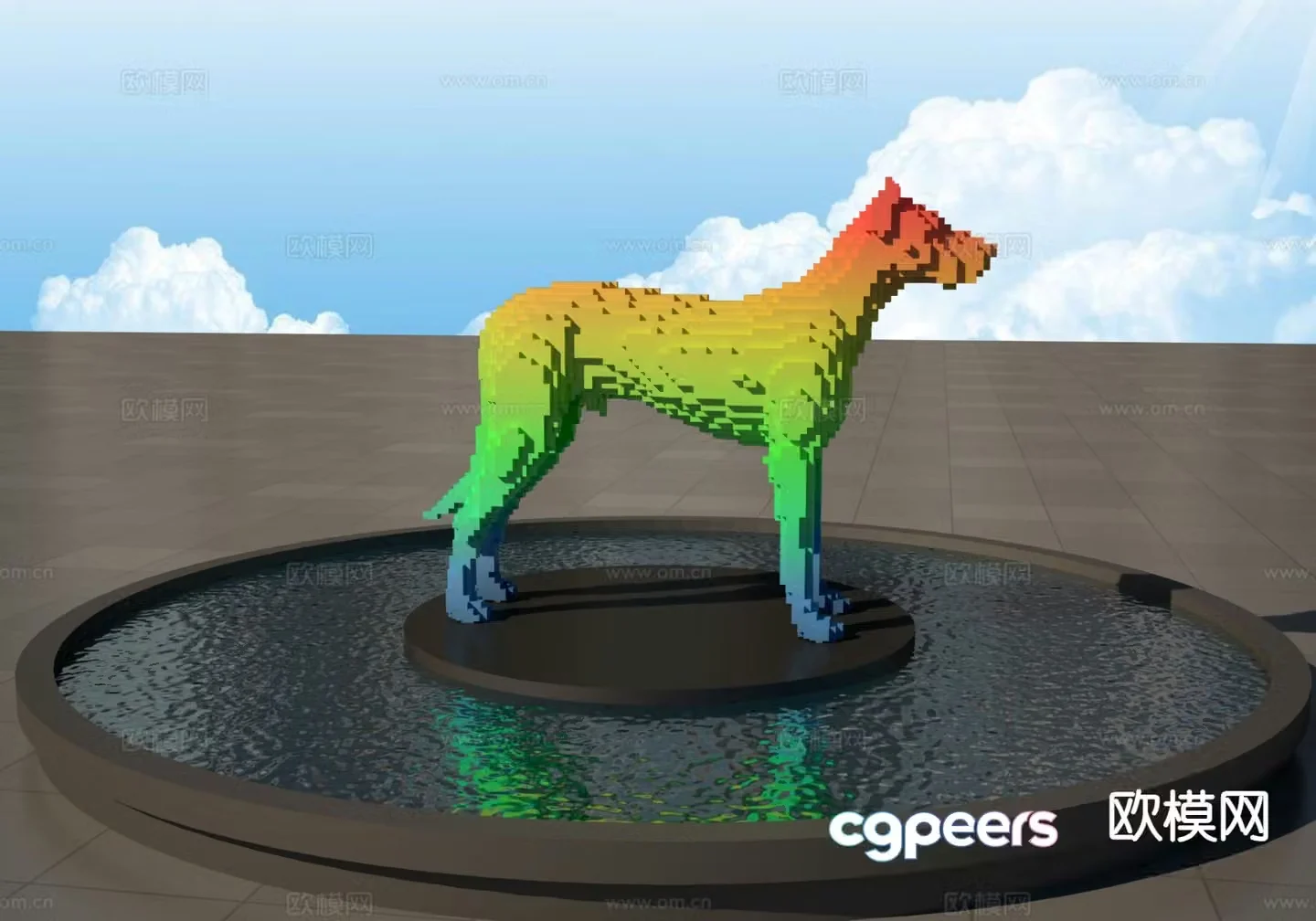Pixel dog sculpture urban sculpture 3d model