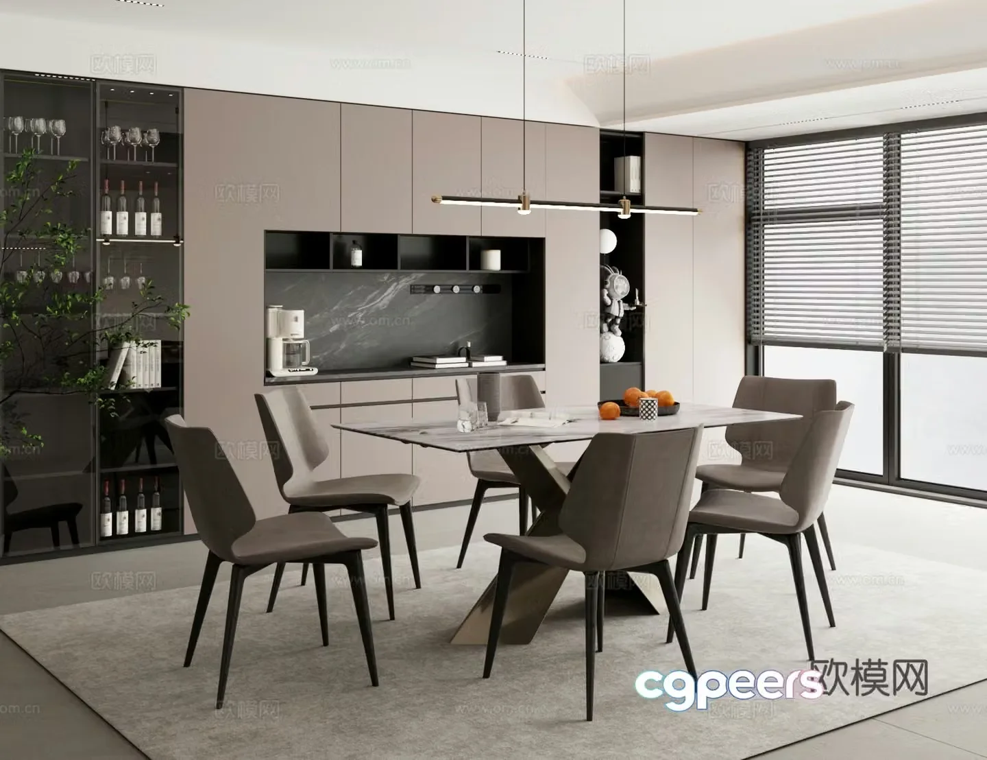 Modern light luxury home restaurant 3D model