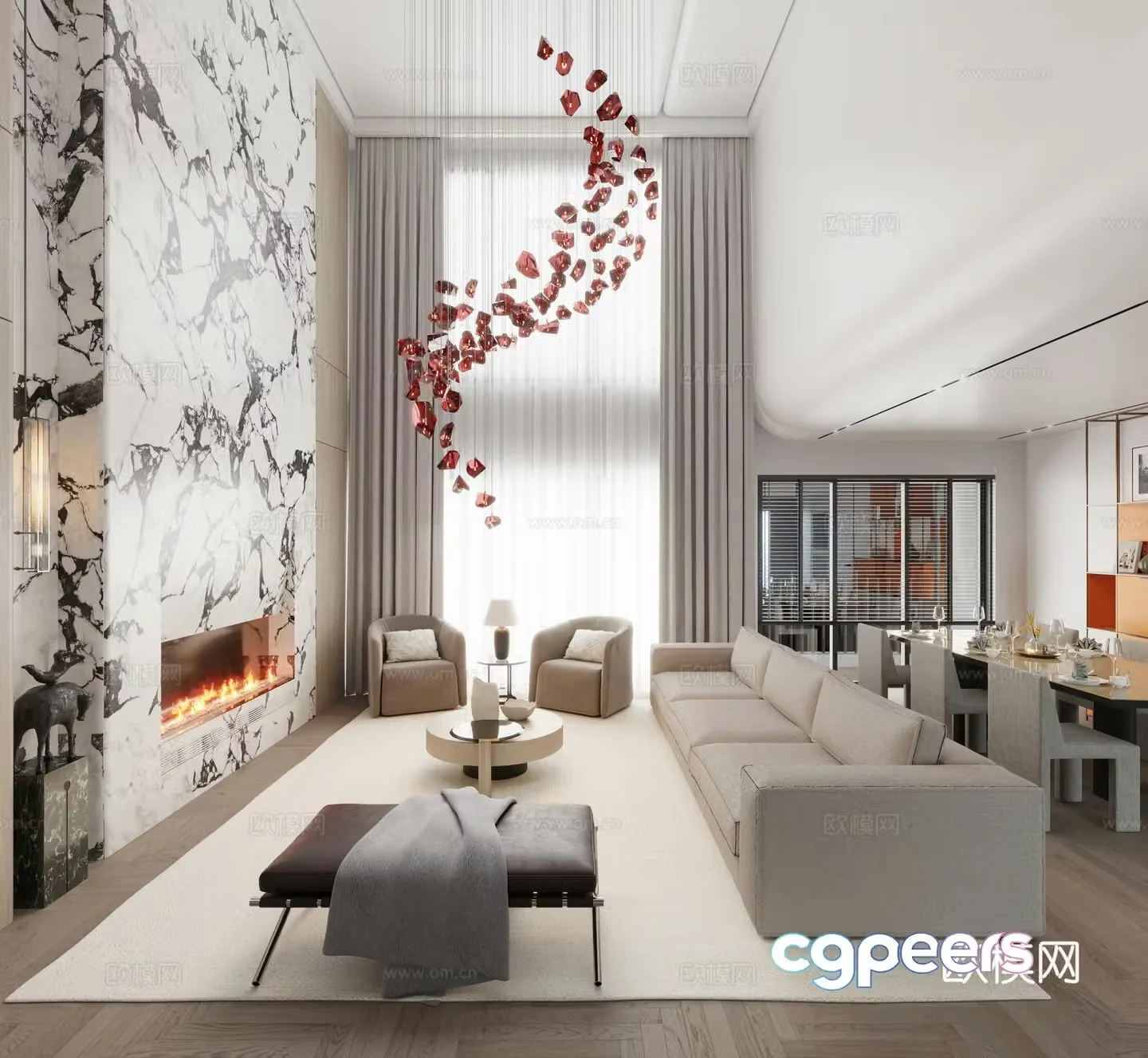 Living room sofa living room and dining room carpet empty living room 3d model