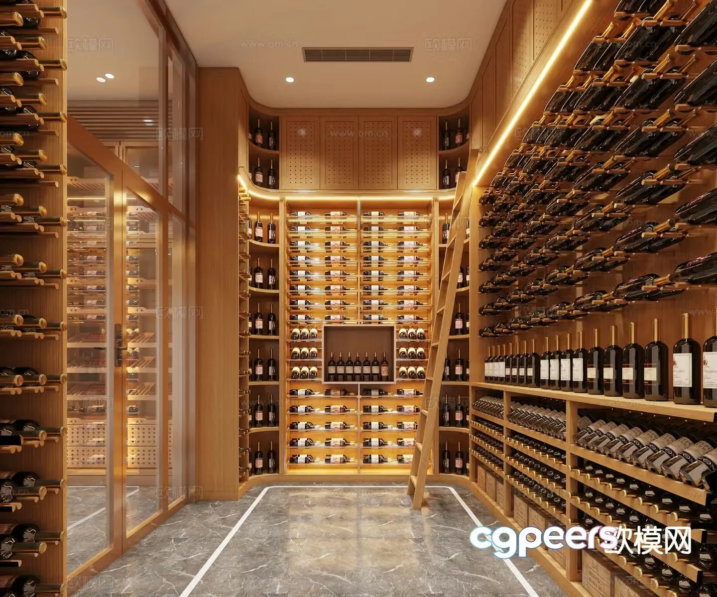 Modern red wine cellar tasting room 3d model