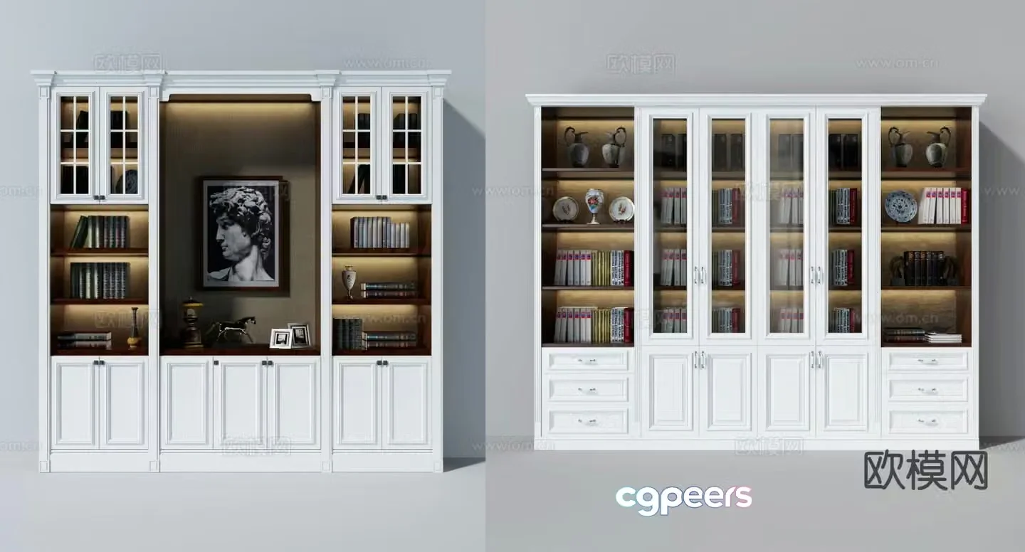 European solid wood bookcase decorative cabinet 3D model