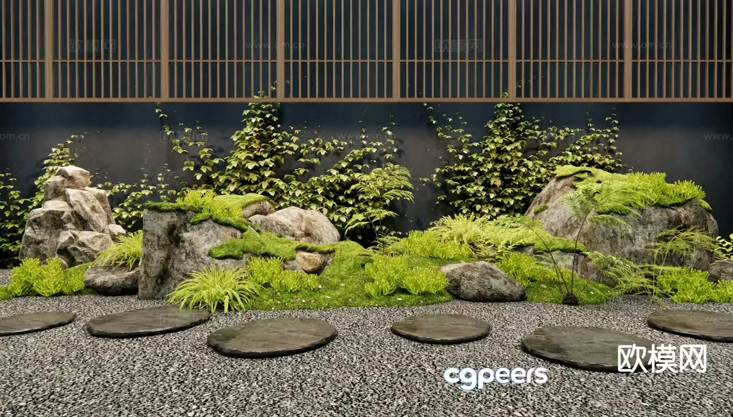 New Chinese style cobblestone stone steps 3d model