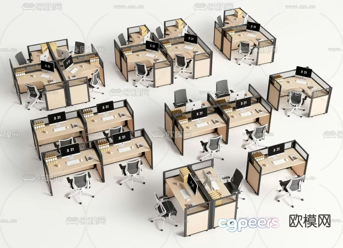 Card space desk workstation 3D model