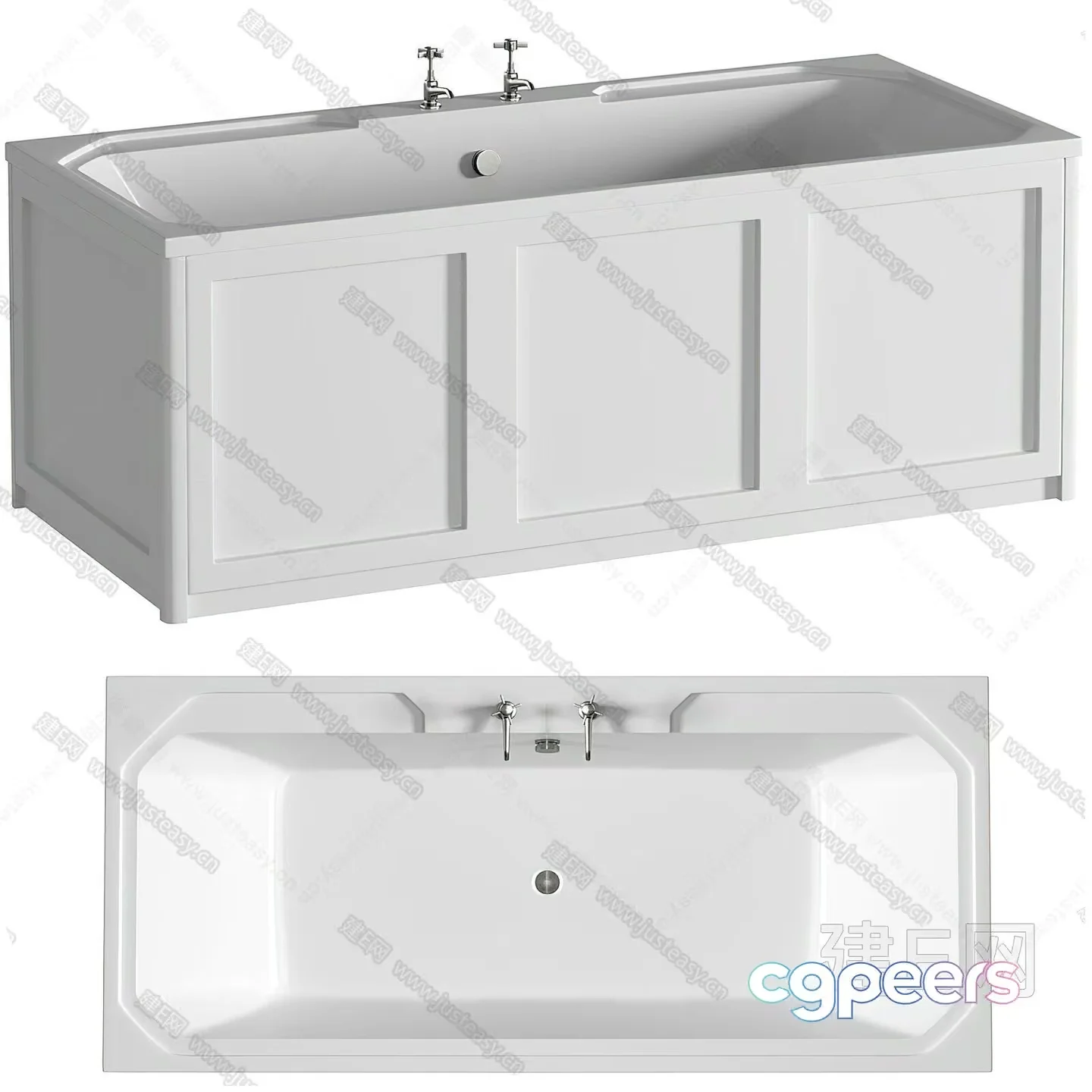 White Bathtub With Silver Faucet 3D Model – 9429 – VRAY Render