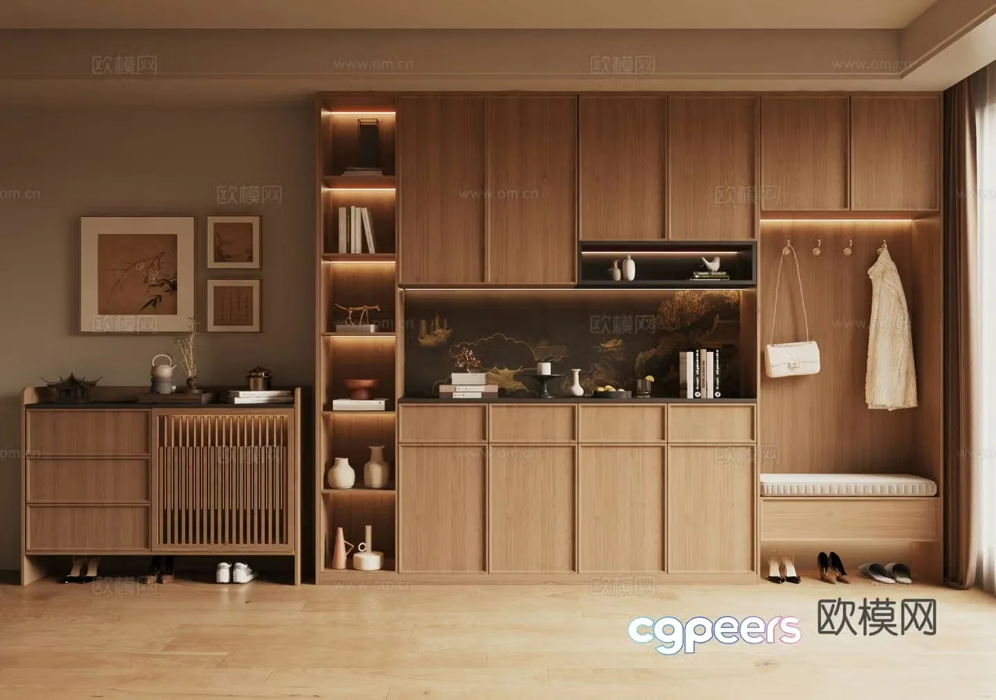 Song-style shoe cabinet New Chinese-style shoe cabinet Entrance shoe cabinet Low-shoe shoe cabinet Log shoe cabinet Side cabinet 3D model