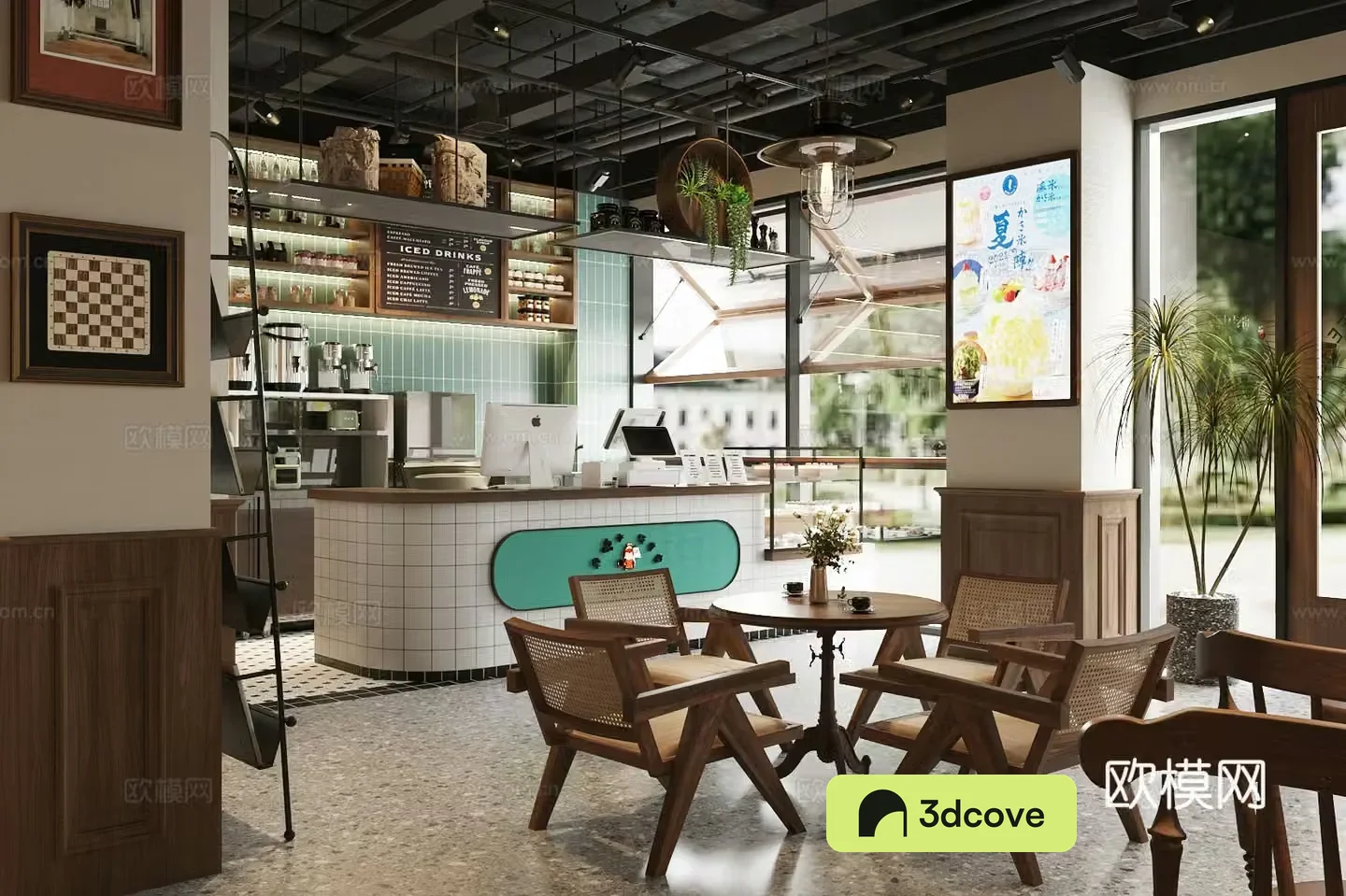 Middle-aged style cafe milk tea shop cafe cash register operation desk cash register front desk coffee table 3D model