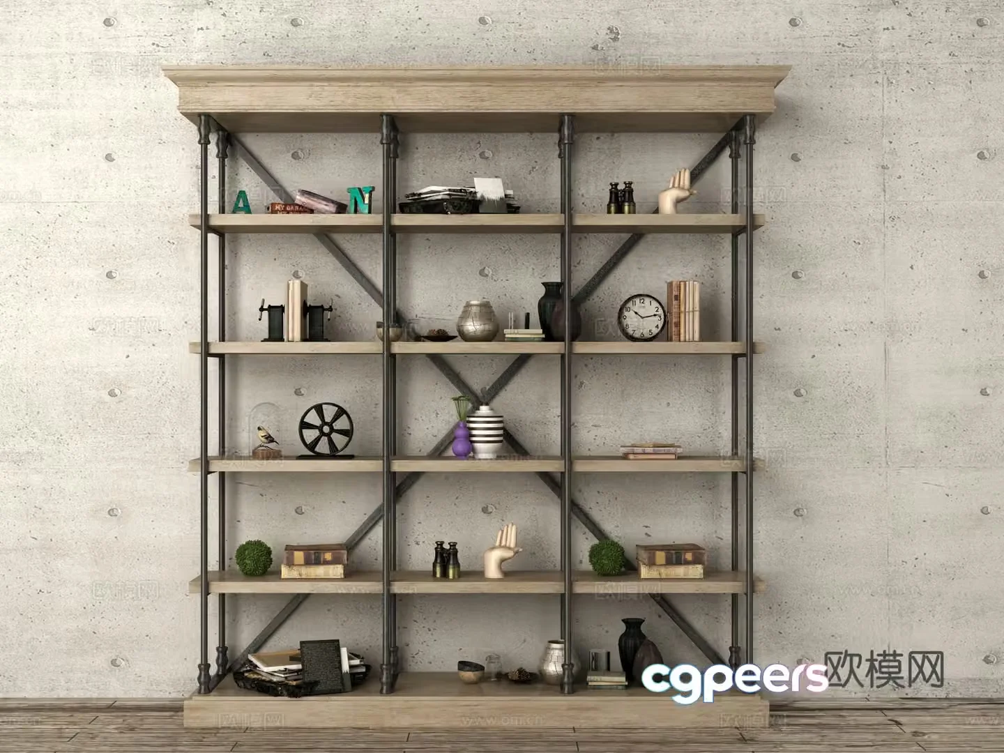 Industrial style decoration cabinet bookcase accessories 3d model