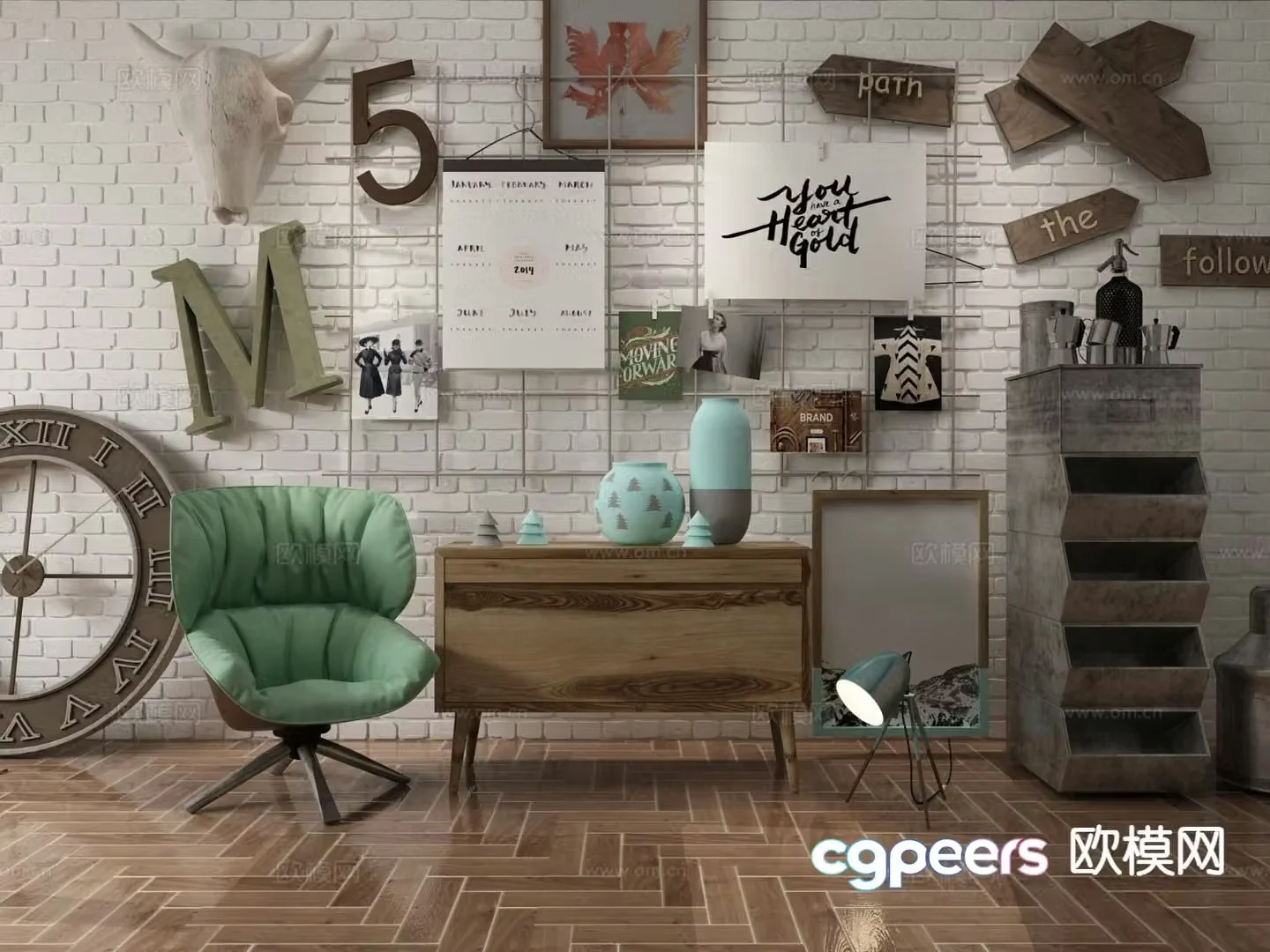 Industrial style leisure chair side cabinet side table 3d model