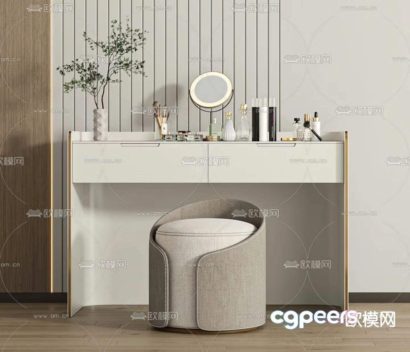 Cream style dressing table dressing table 3d model