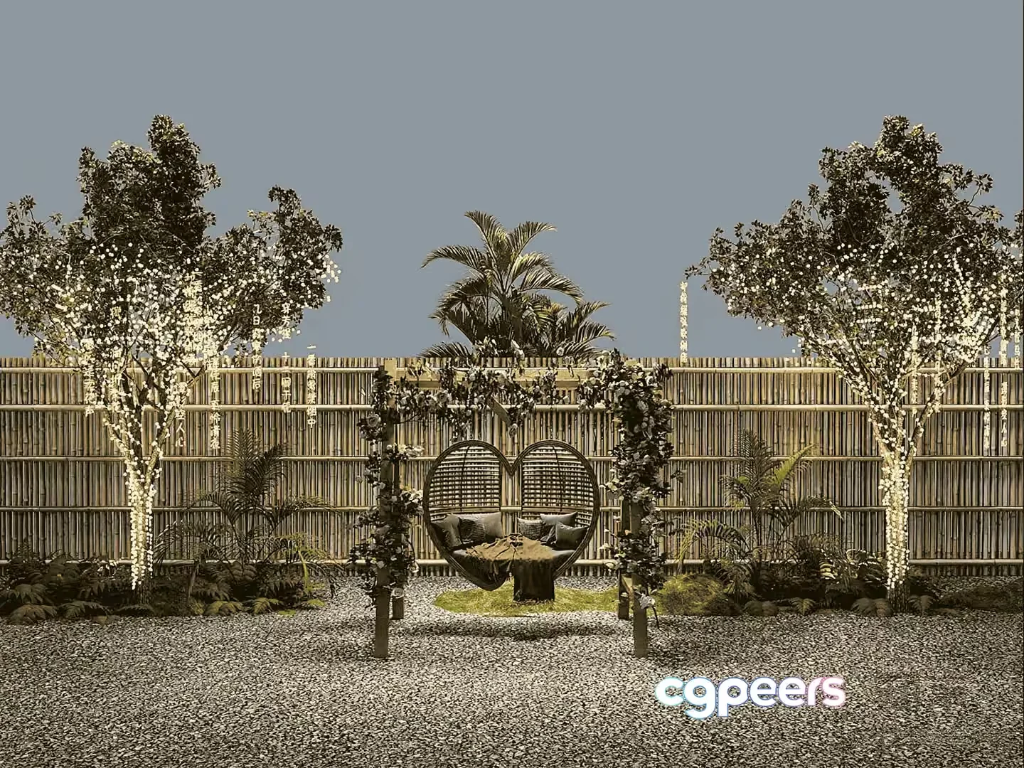 A Heart-Shaped Chair In A Garden 3D Model – 11584 – VRAY Render
