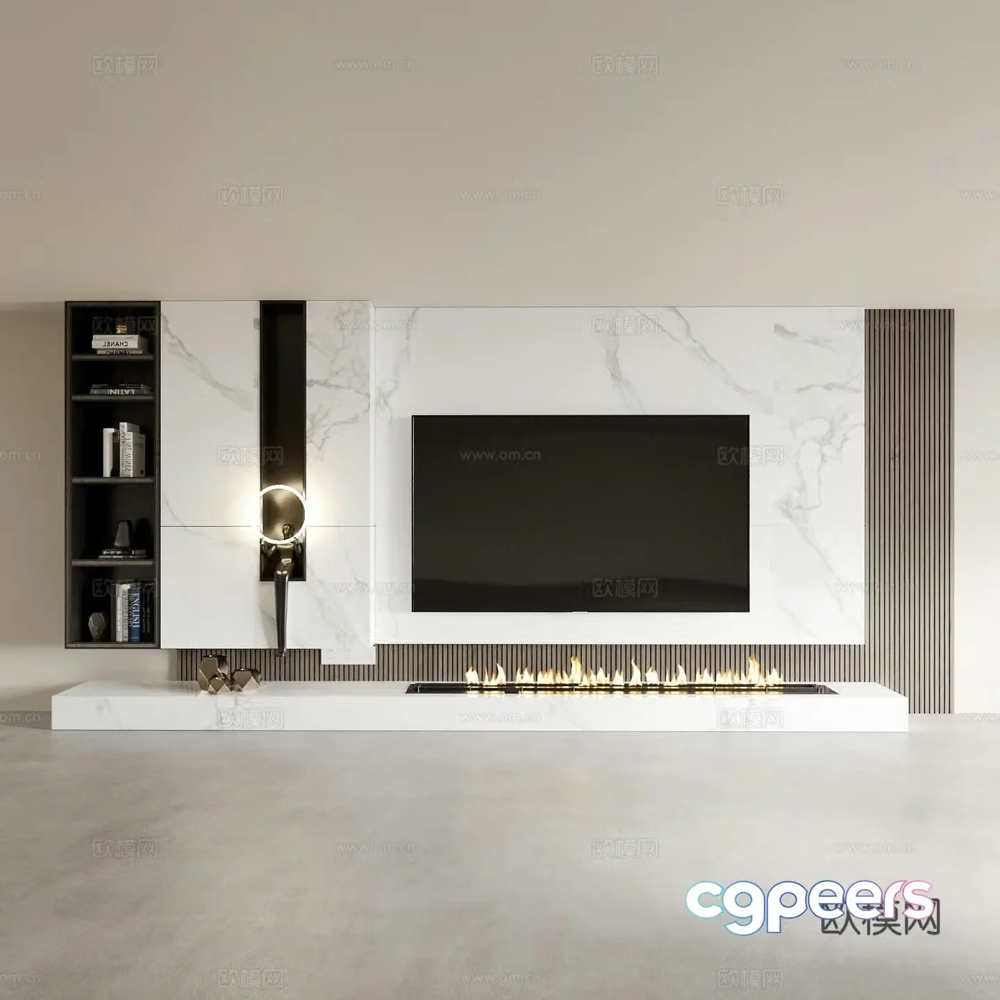 Modern integrated TV cabinet TV background wall 3D model