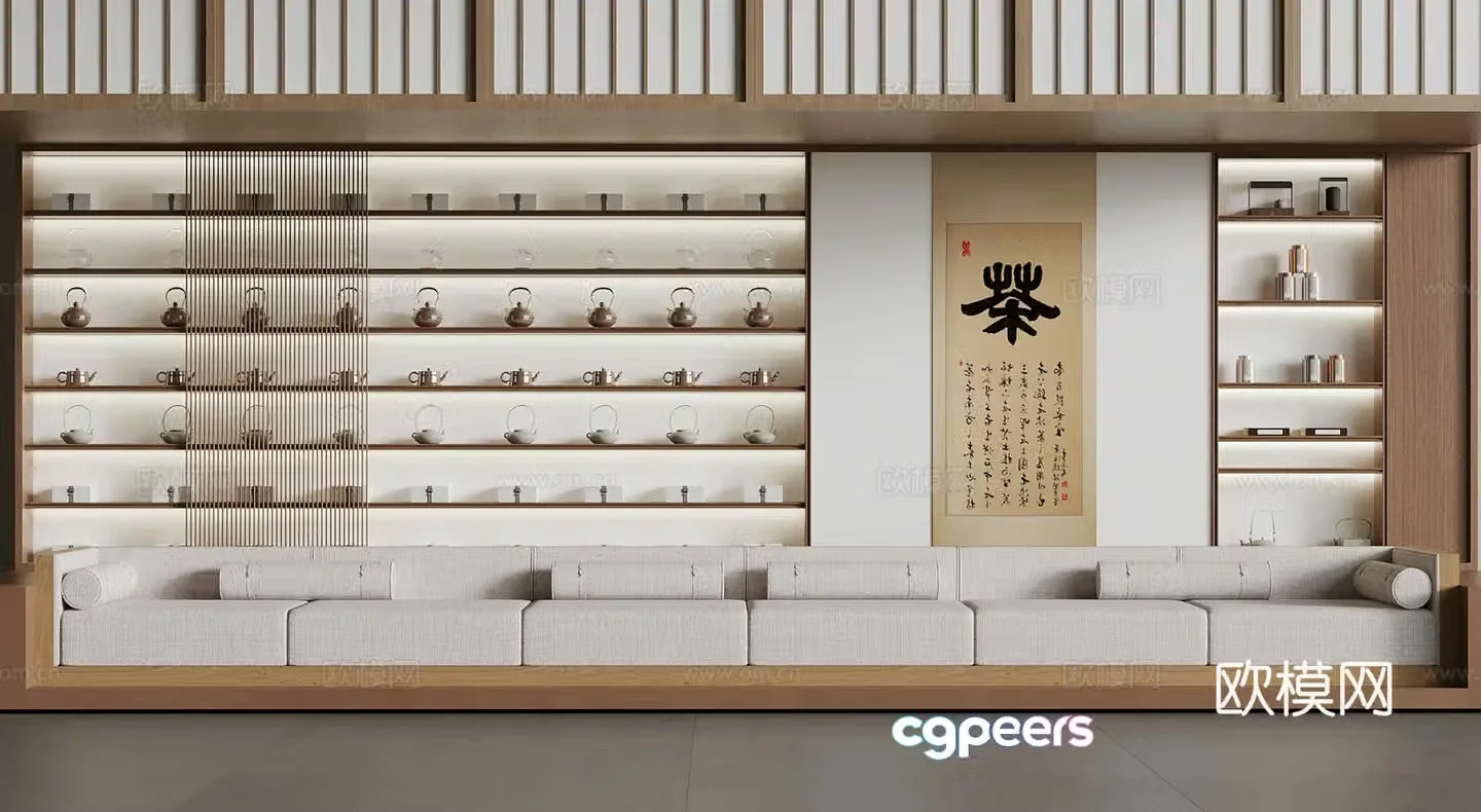 New Chinese-style tea cabinet display cabinet image wall boot 3D model