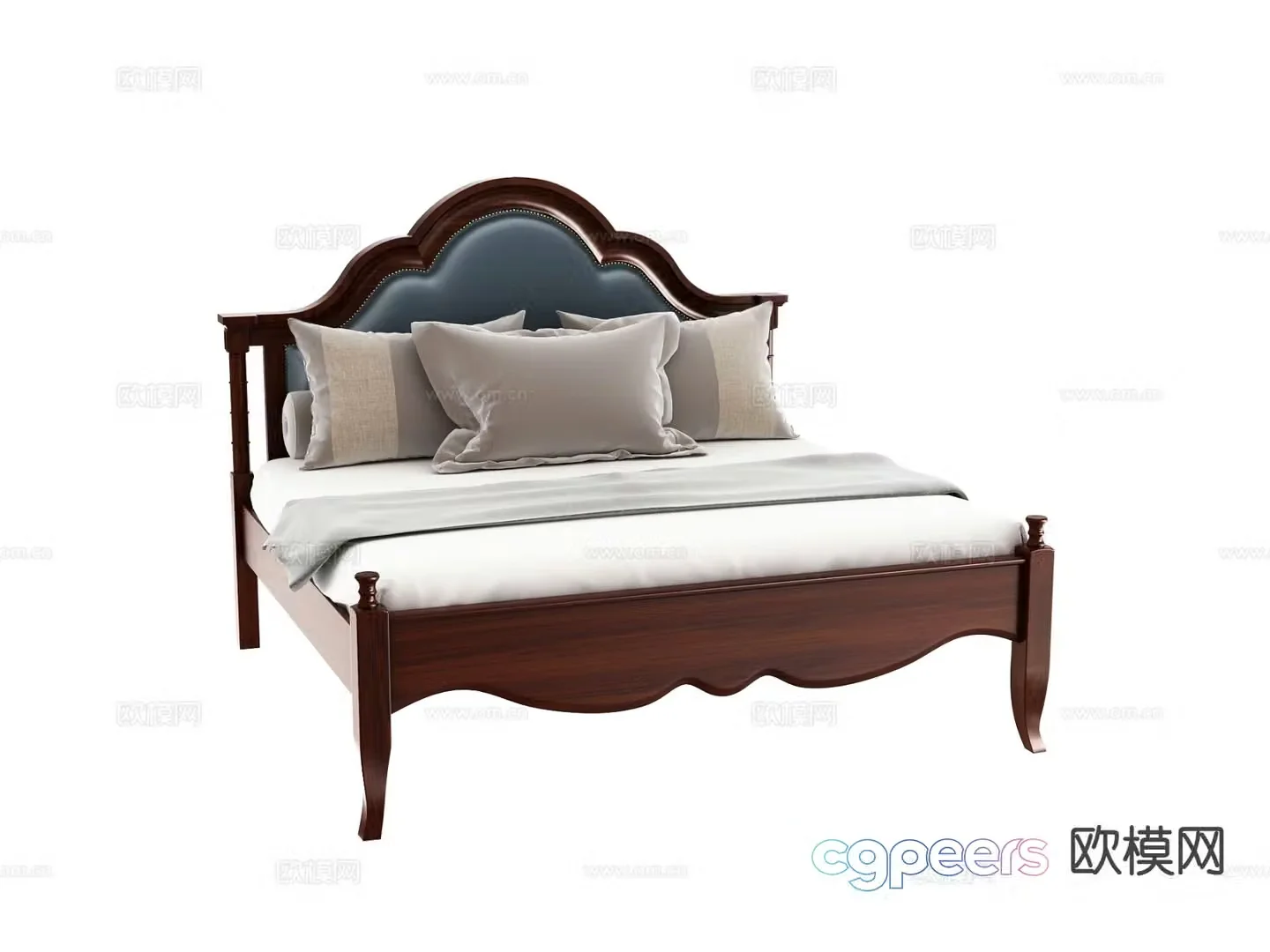 European double bed 3d model
