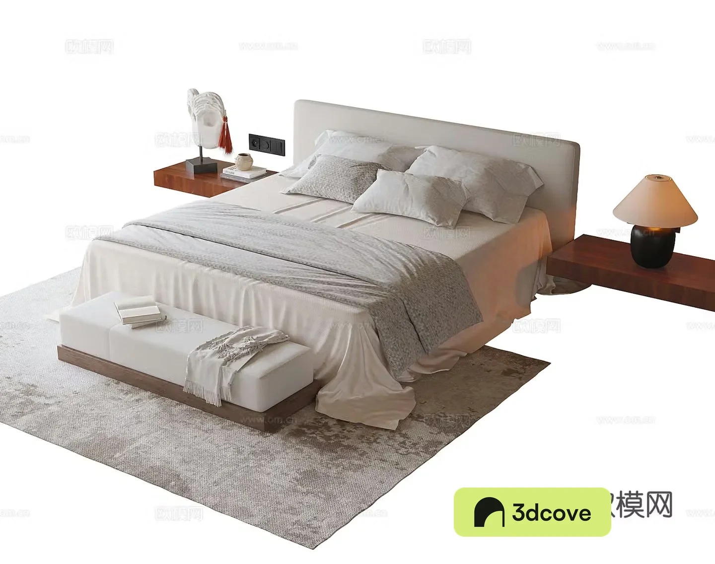 Modern double bed nightstand bed tail stool
