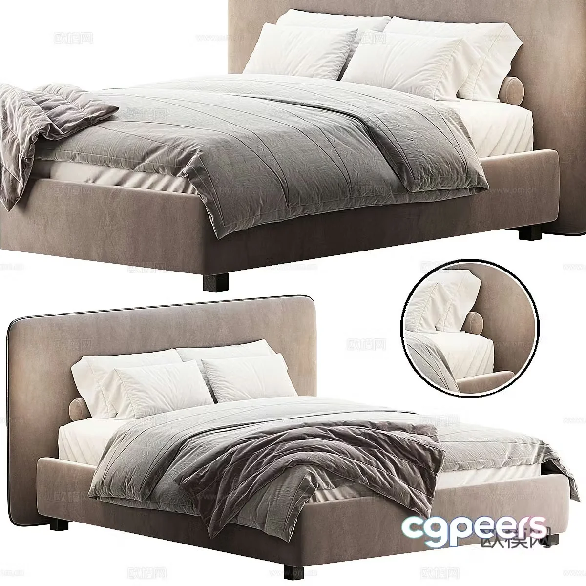 Modern Italian fabric double bed 3D model