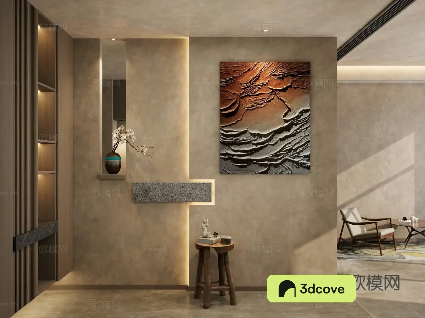 The silence wind Zen geometric light strip shoe cabinet landscaping vase end view entrance