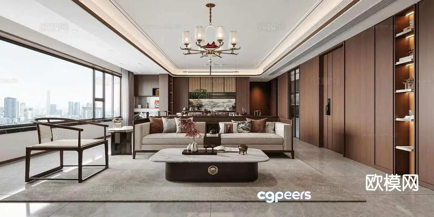 New Chinese style living and dining room 3D model