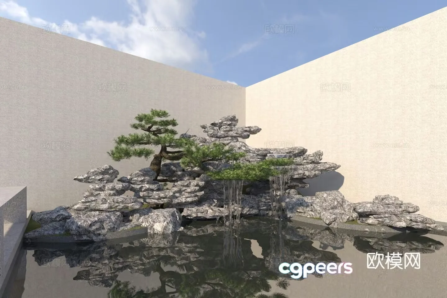New Chinese style rockery waterscape 3D model