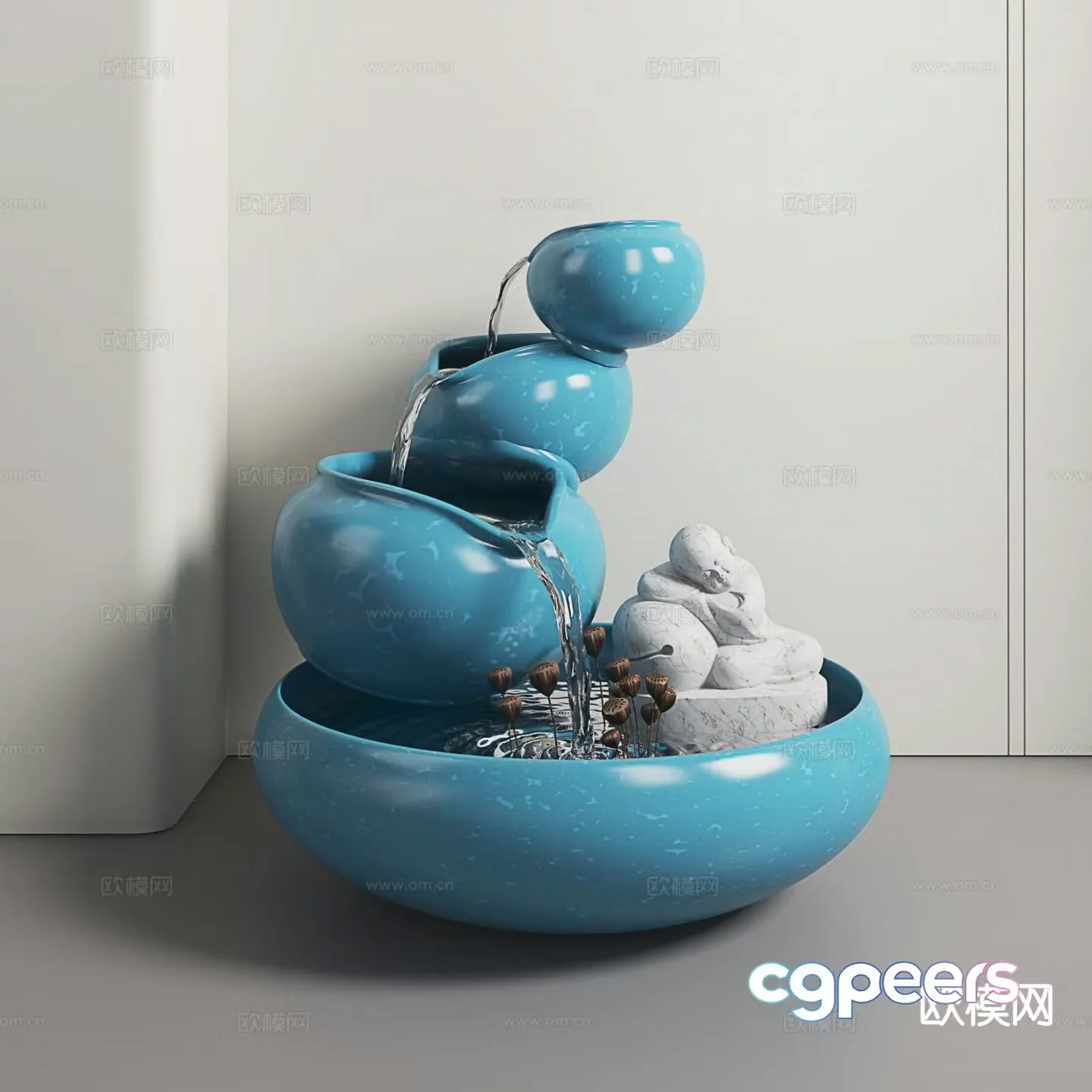 New Chinese-style flowing water ornaments balcony fishing pond water bowl water tank water feature 3D model