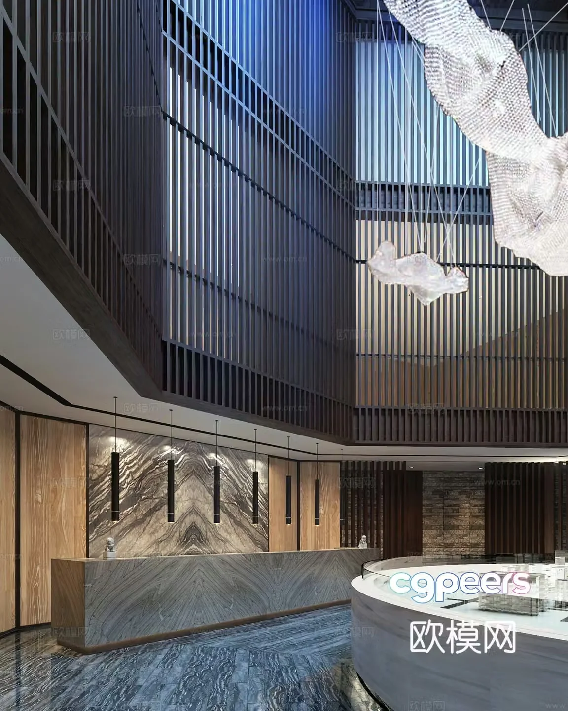 New Chinese style empty lobby sand table area 3D model