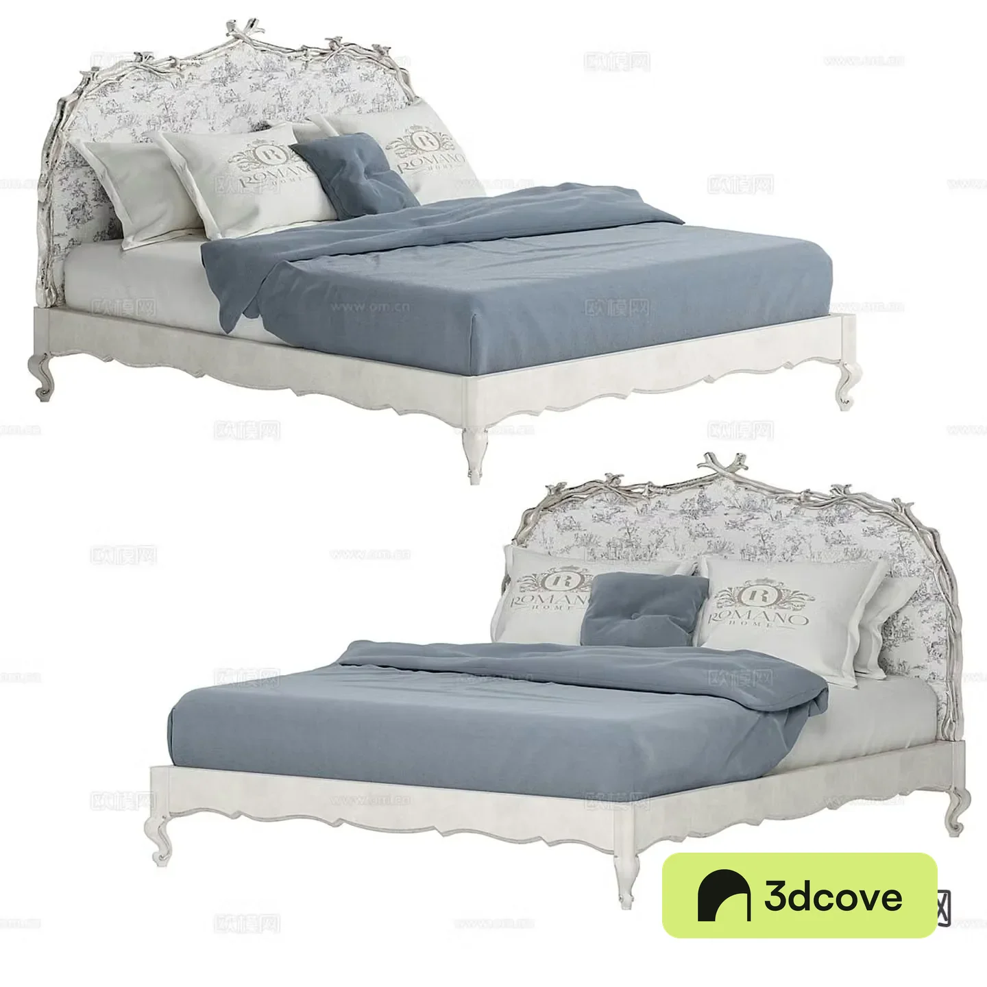 Romano American pastoral double bed