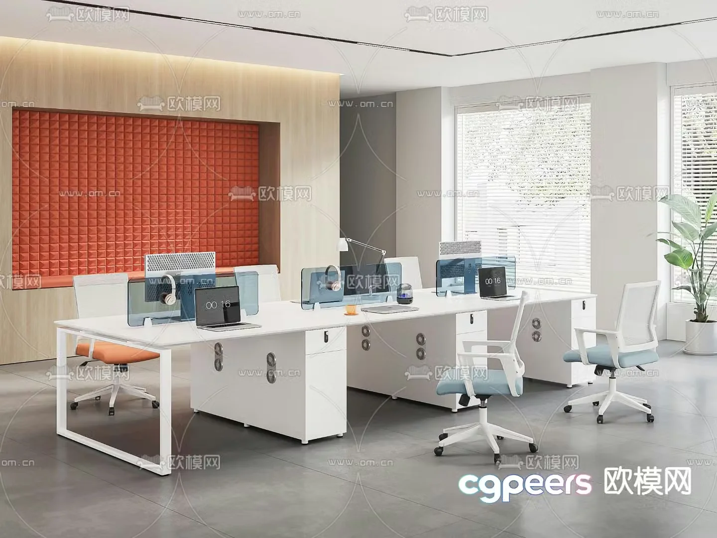 Office desk and chair station 3D model