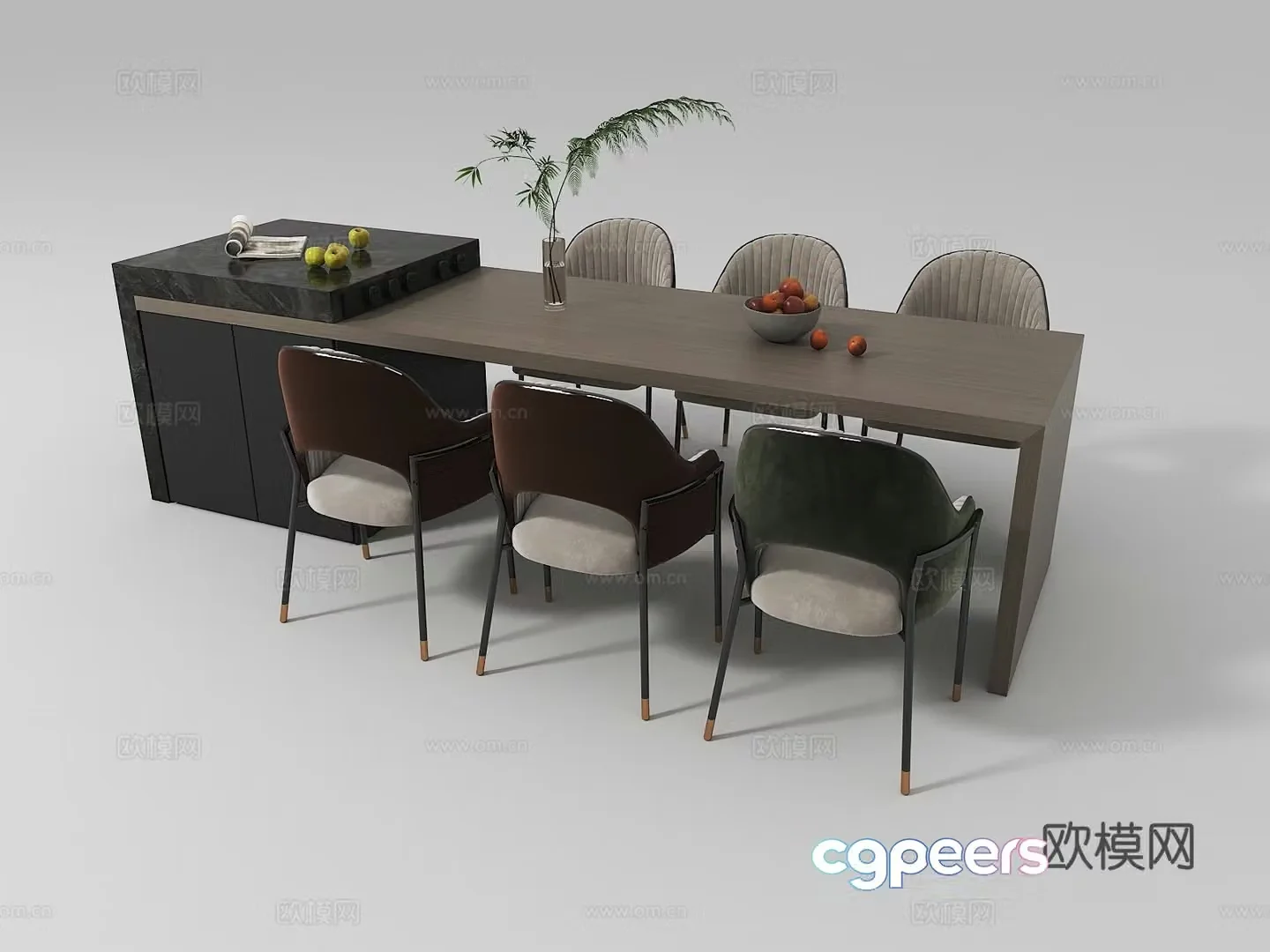 Italian island dining table and chairs 3d model